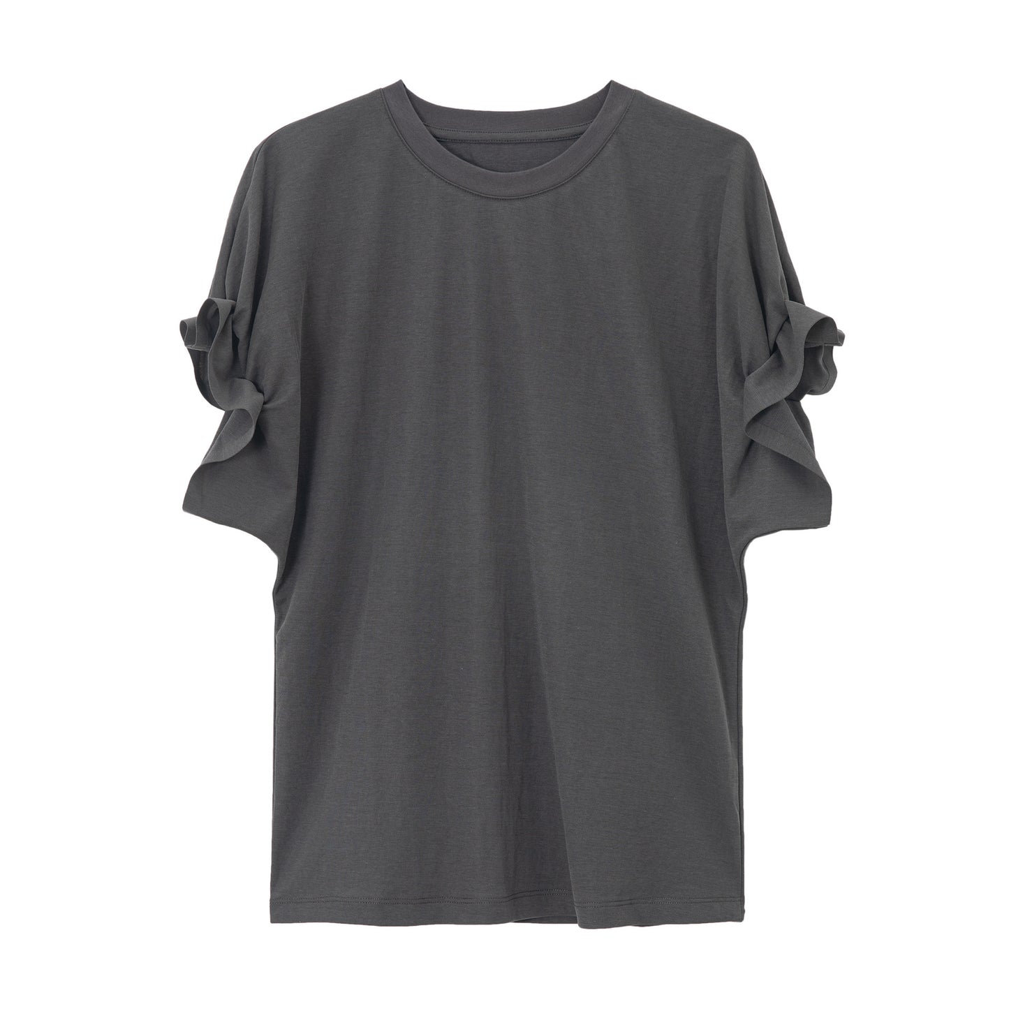 リネン混フリルスリーブドロップショルダーTシャツ【セットアップ可】