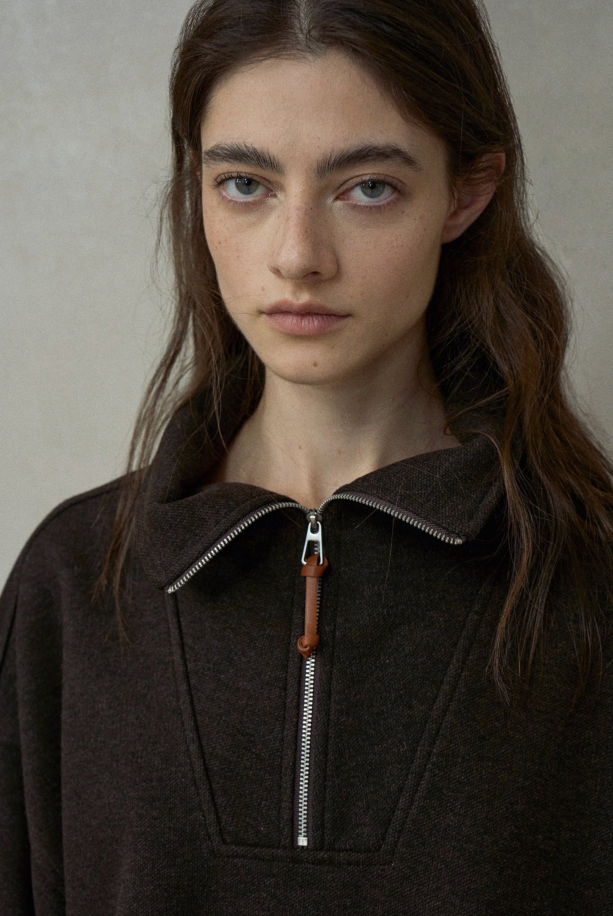 ウール混ドローストリングハーフジッププルオーバー【セットアップ可】