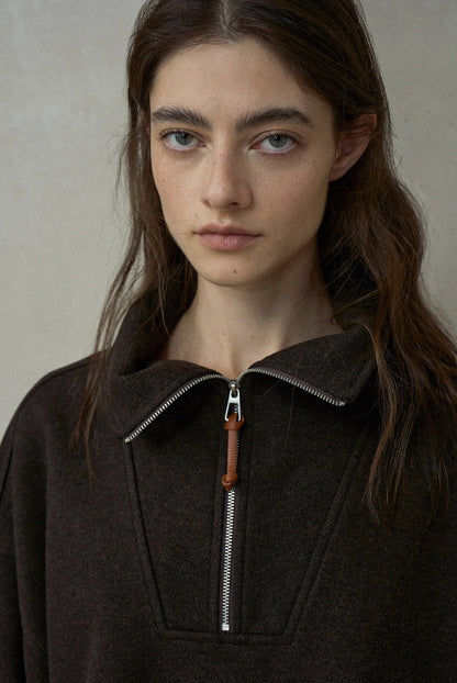 ウール混ドローストリングハーフジッププルオーバー【セットアップ可】