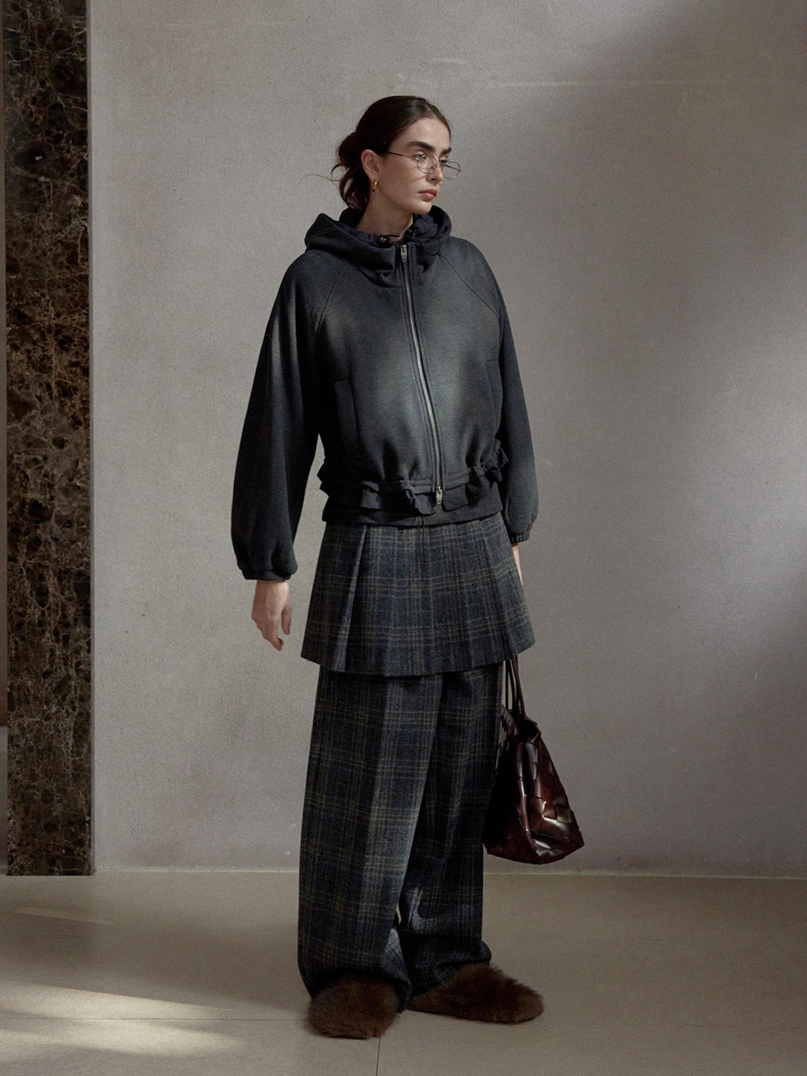 チェックレイヤードスカートパンツ【取り外し可】