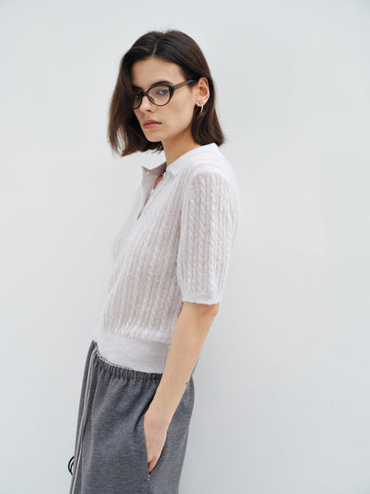 【COMING SOON】アルパカブレンド ケーブル編みポロニットプルオーバー