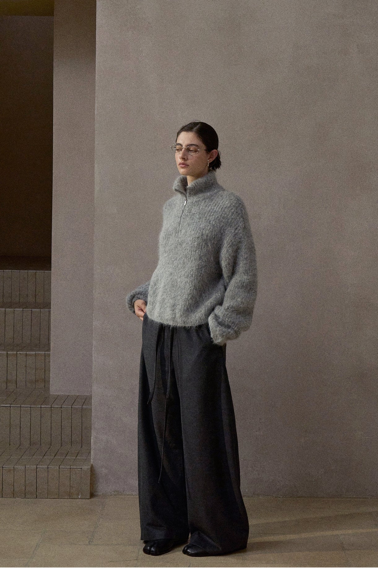 アルパカブレンドハーフジップニットプルオーバー