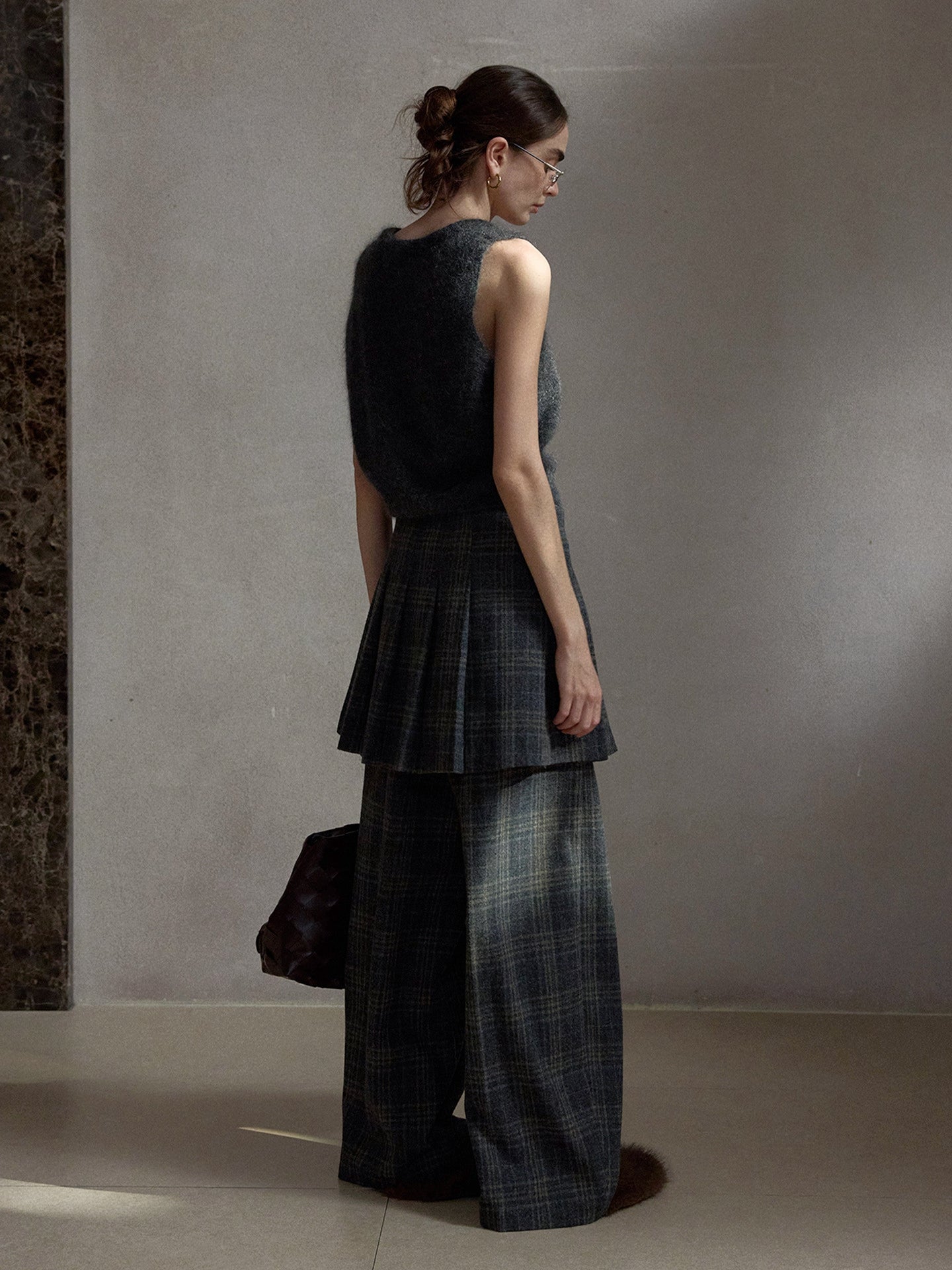 チェックレイヤードスカートパンツ【取り外し可】