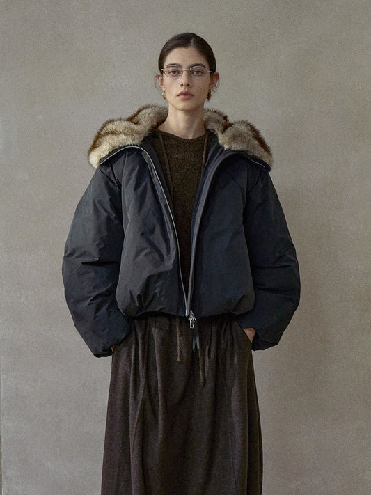 フードファーショートダウンジャケット