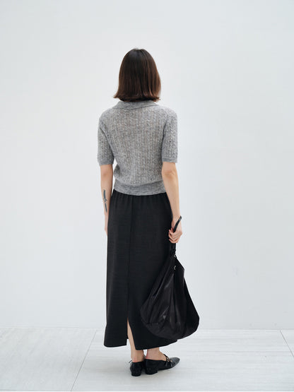 【COMING SOON】アルパカブレンド ケーブル編みポロニットプルオーバー