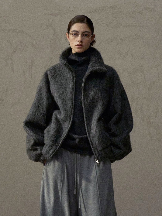 アルパカブレンドダブルジップシャギージャケット