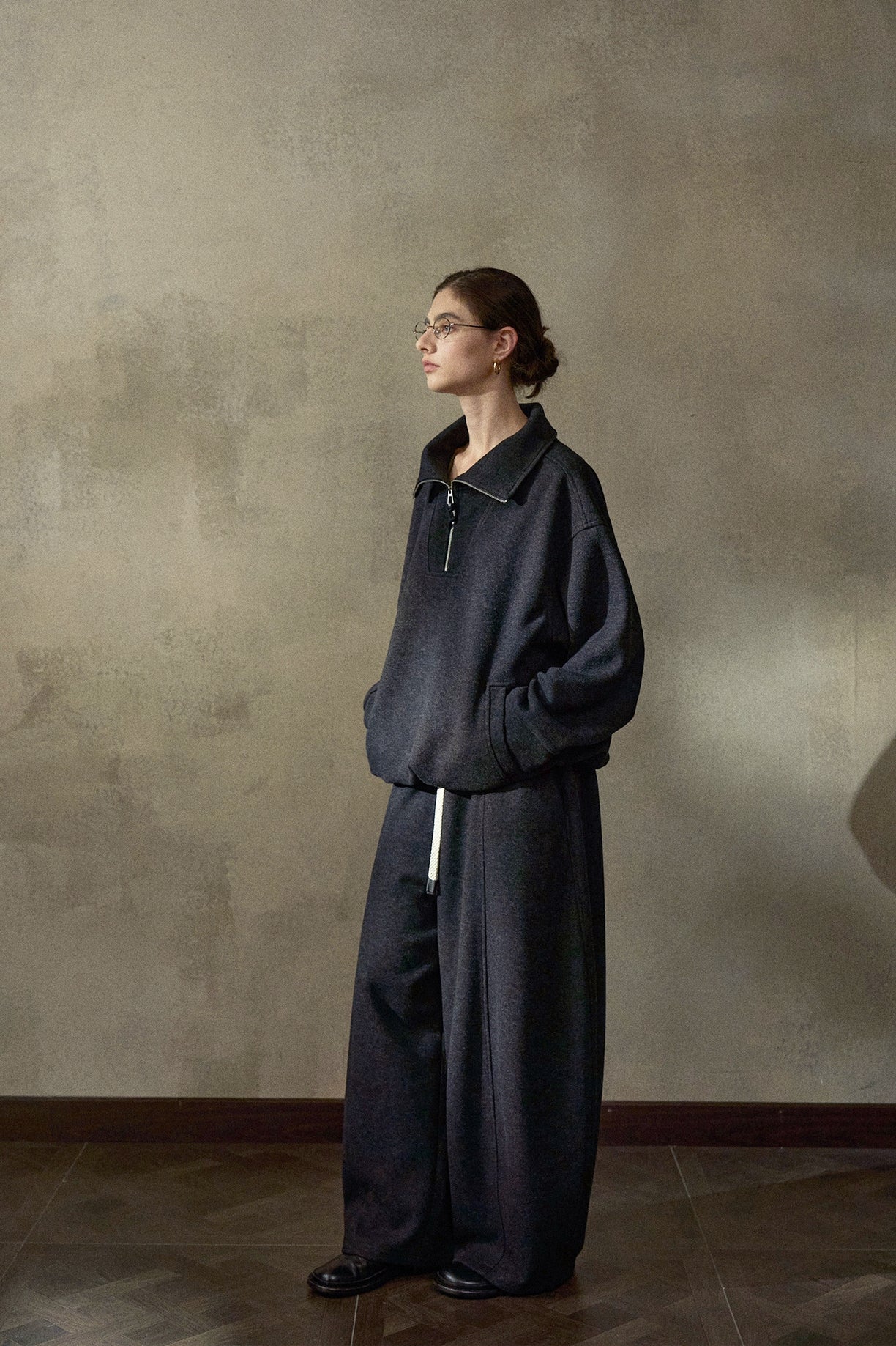 ウール混カーブセンターラインワイドイージーパンツ【セットアップ可】