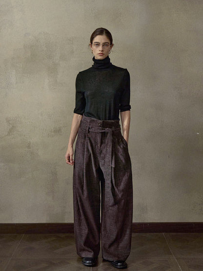 起毛ベルトタックワイドパンツ【セットアップ可】