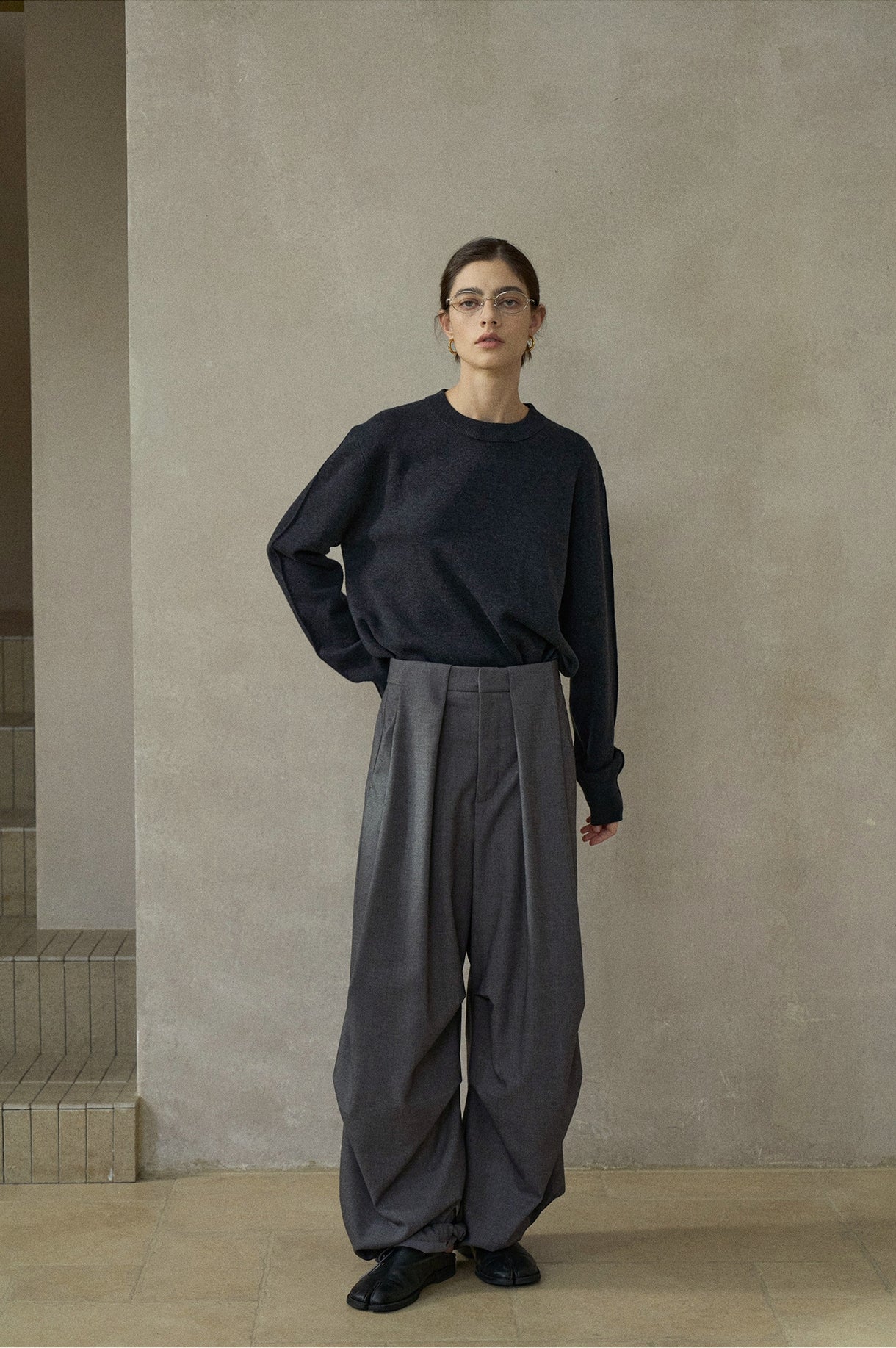 サイドタックドローストリングワイドパンツ