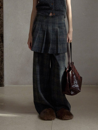 チェックレイヤードスカートパンツ【取り外し可】