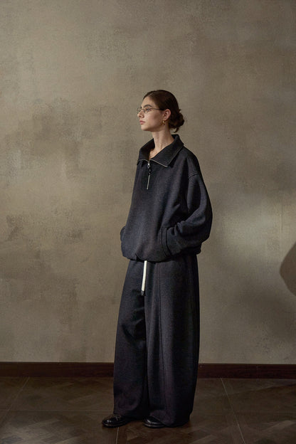 ウール混ドローストリングハーフジッププルオーバー【セットアップ可】