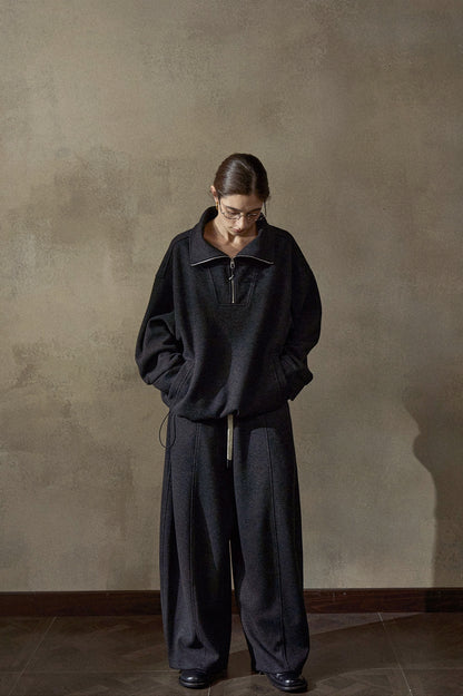 ウール混ドローストリングハーフジッププルオーバー【セットアップ可】