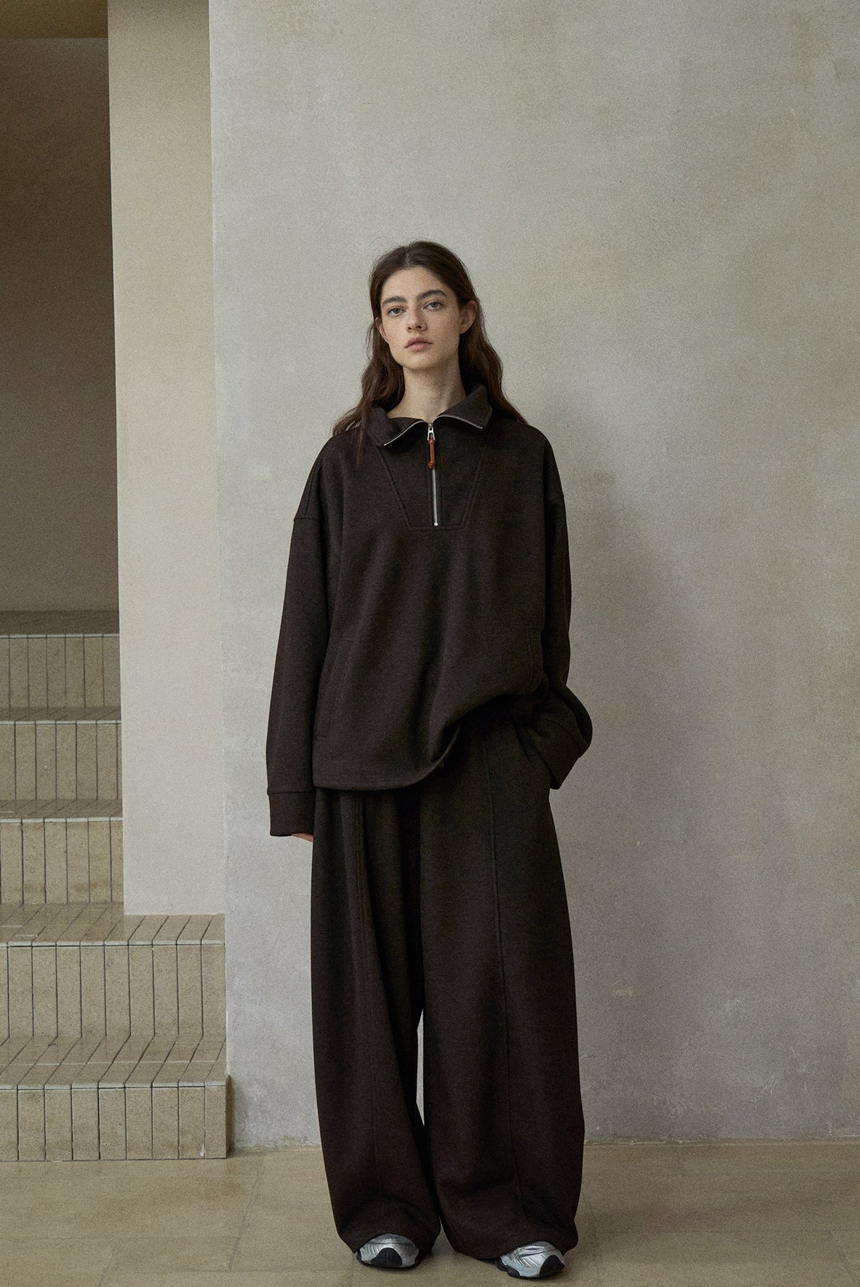 ウール混カーブセンターラインワイドイージーパンツ【セットアップ可】