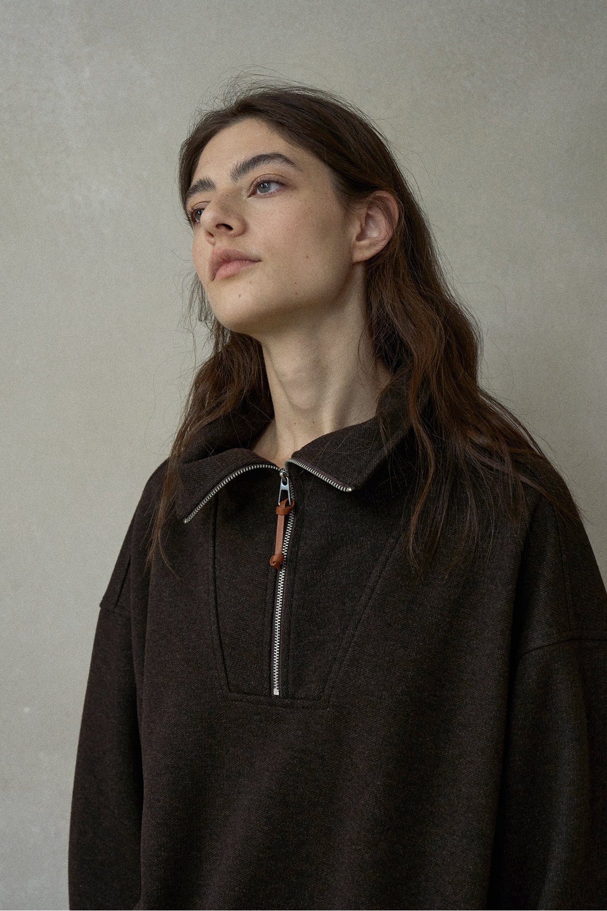 ウール混ドローストリングハーフジッププルオーバー【セットアップ可】