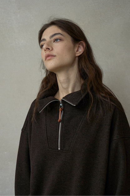 ウール混ドローストリングハーフジッププルオーバー【セットアップ可】