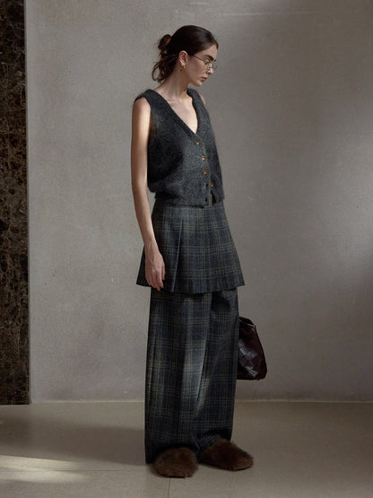 チェックレイヤードスカートパンツ【取り外し可】