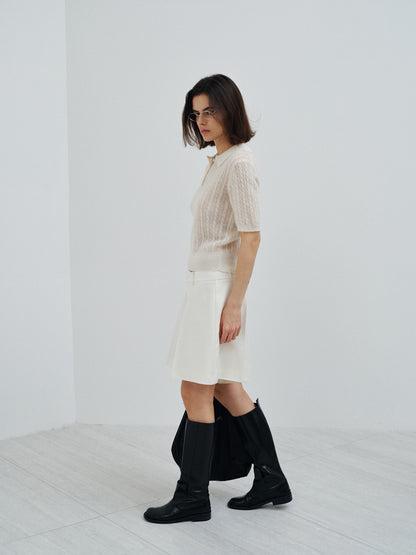 【COMING SOON】アルパカブレンド ケーブル編みポロニットプルオーバー