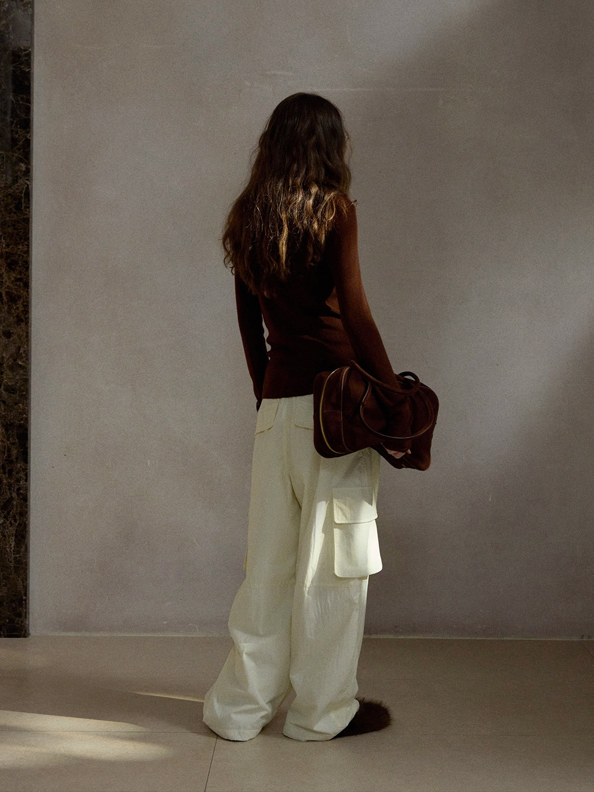 ドローストリングナイロンワイドカーゴパンツ