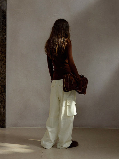 ドローストリングナイロンワイドカーゴパンツ