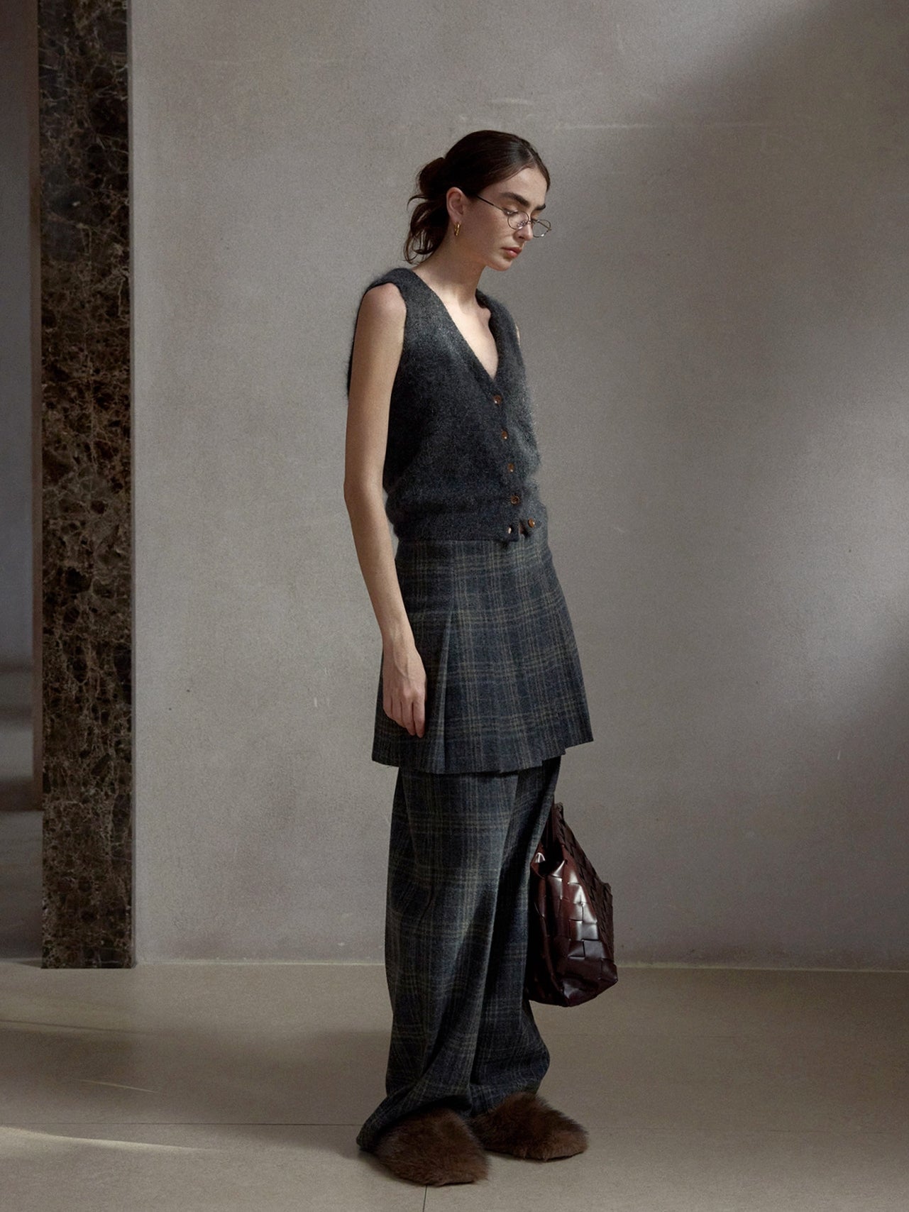 チェックレイヤードスカートパンツ【取り外し可】