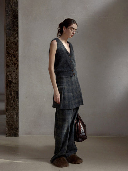 チェックレイヤードスカートパンツ【取り外し可】