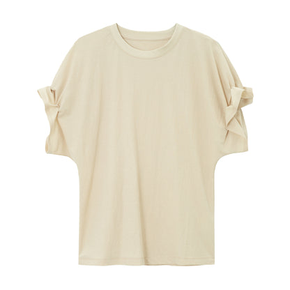 リネン混フリルスリーブドロップショルダーTシャツ【セットアップ可】