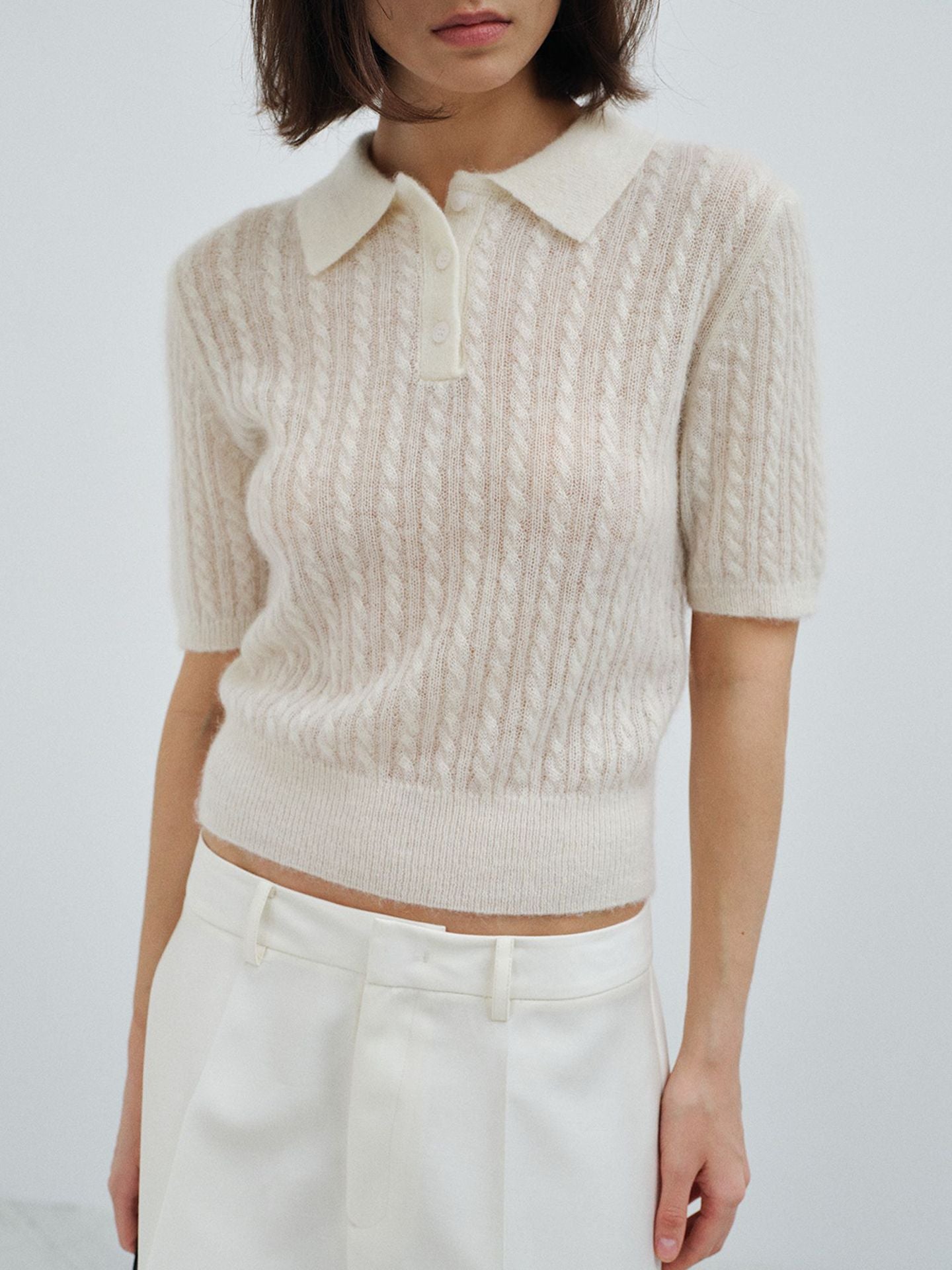 【COMING SOON】アルパカブレンド ケーブル編みポロニットプルオーバー